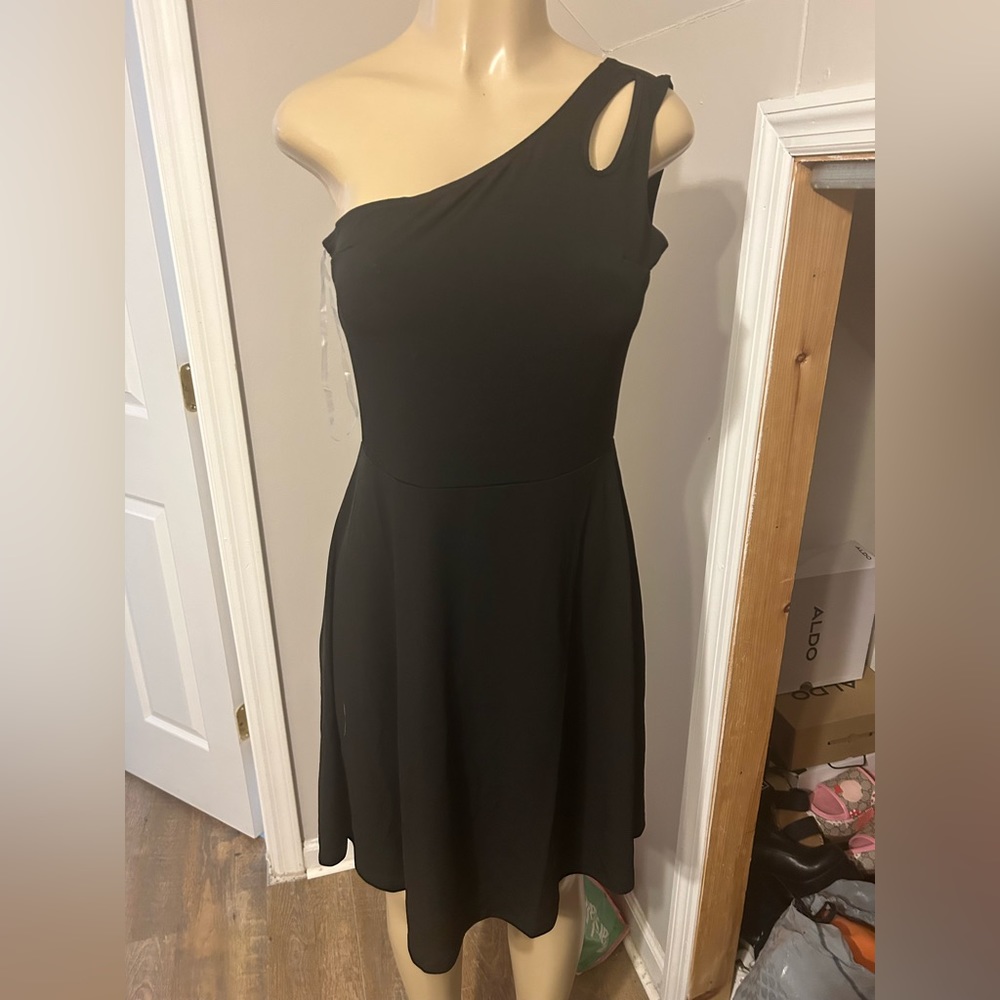 Black flare fit one shoulder dress. New with tags